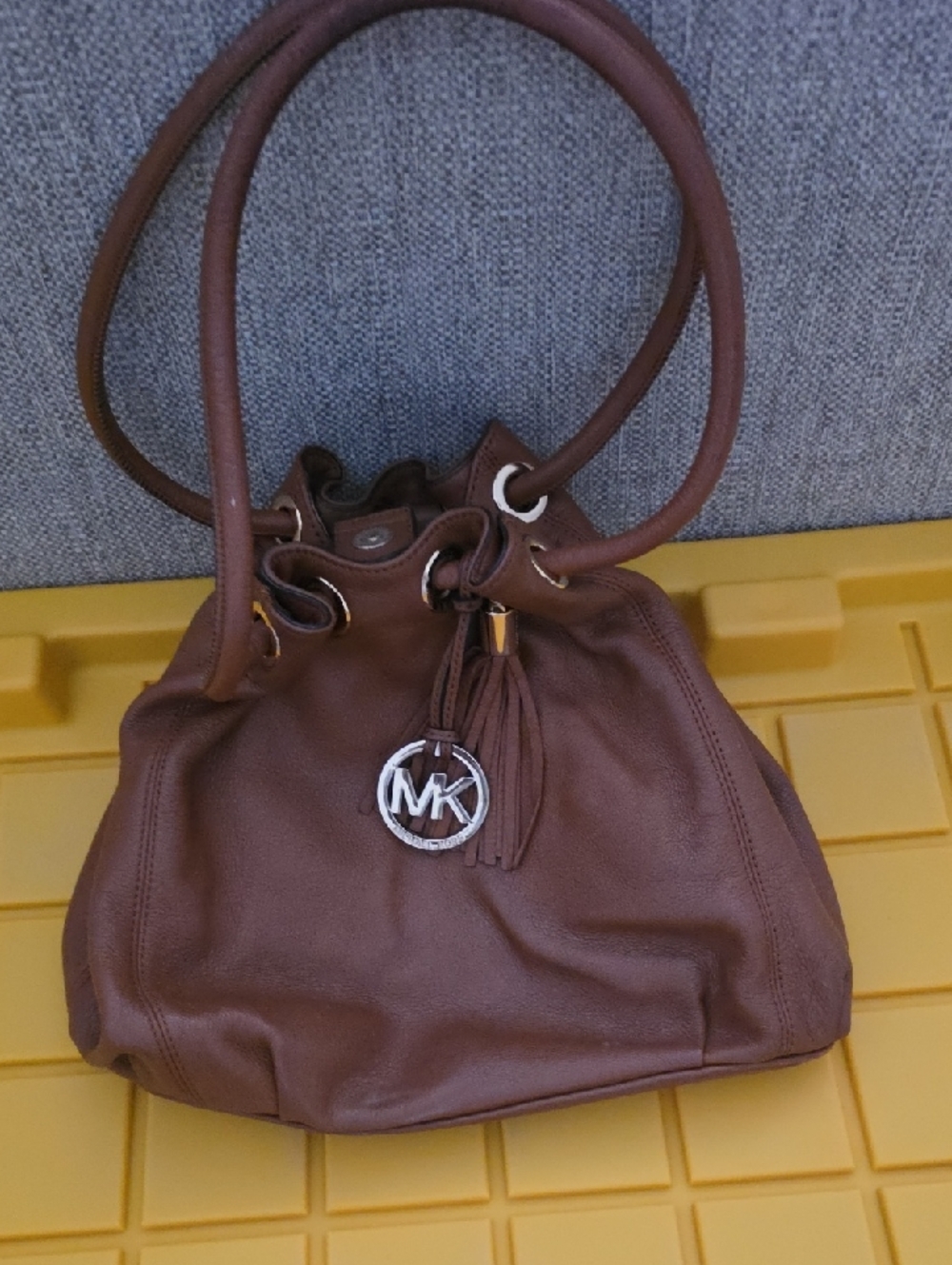 Michael Kors Brown Leather Drawstring Shoulder Bag